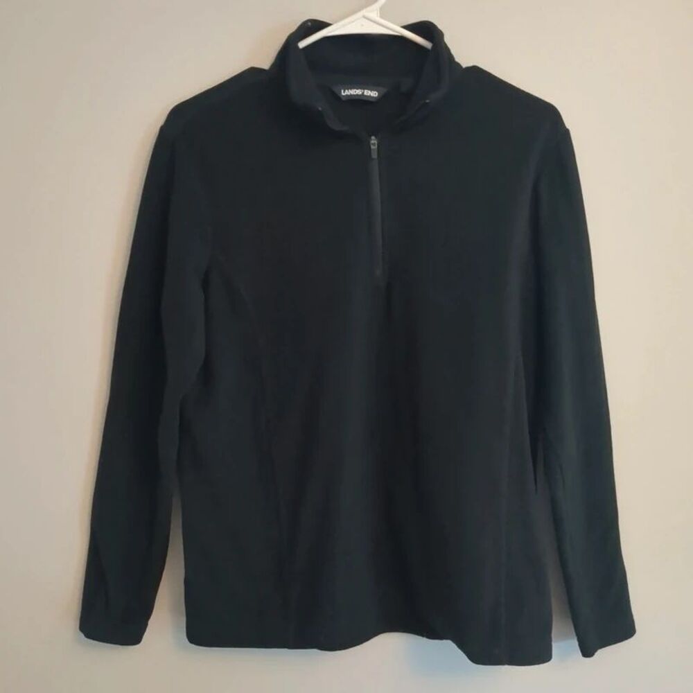 Lands' End Solid Black Quarter 1/4 Zip Fleece - Boys Size Medium (10/12)